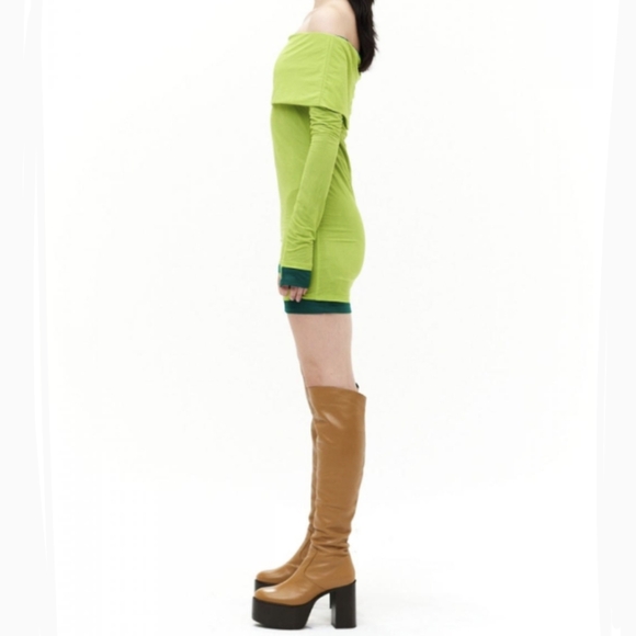 Simon Miller Mini Mesh Cosmo Off The Shoulder Long Sleeve Fitted Kiwi M NWT - Picture 8 of 12